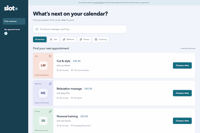 Slot — Appointment Booking App Demo