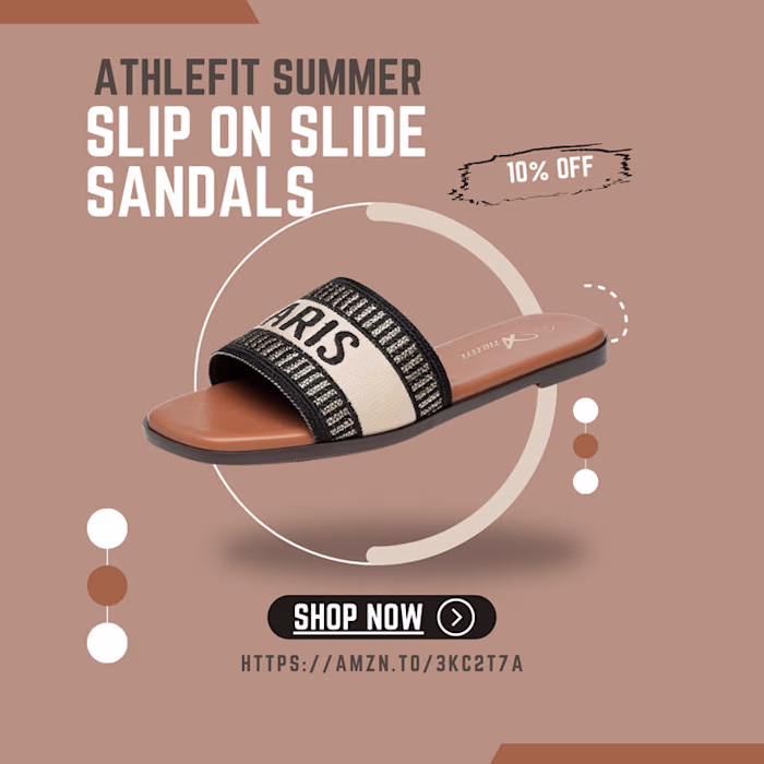 Athlefit Summer Black Flat Sandals for Women Comfortable Slip O…