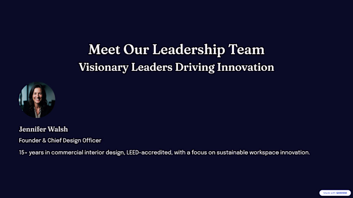 GreenLeaf Workspace Solutions — Executive Leadership Team Slide