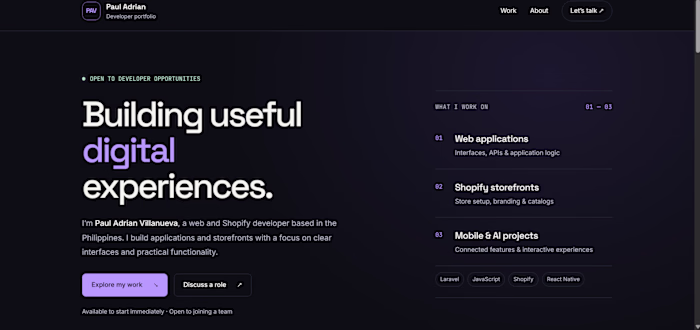 Developer Portfolio — Web, Shopify & App Development  Copy