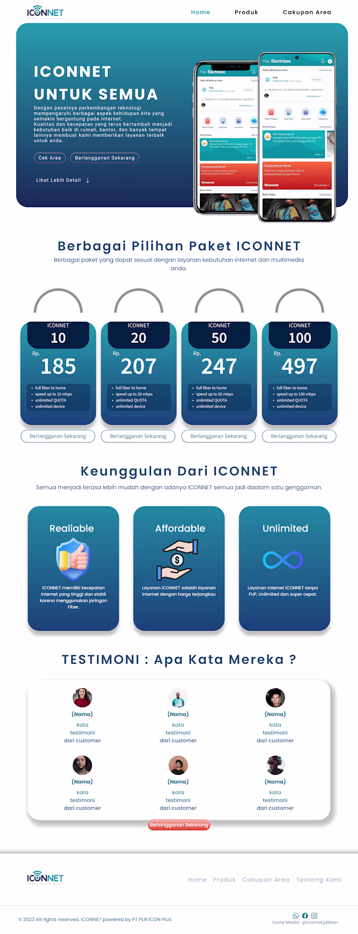 Web Design for PLN ICON +, an Internet Service Provider Company