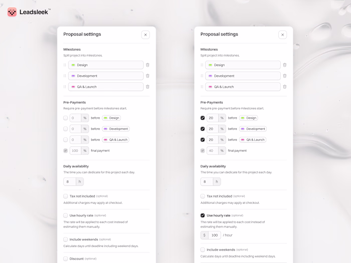 Leadsleek.com - Customize sidebar for proposals