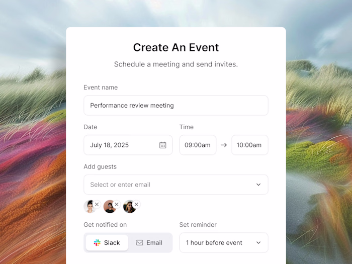 Designing a 'Create Event' modal with an option for Slack no...