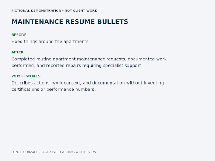 Maintenance Resume Bullet Rewrite — Fictional Example