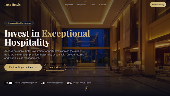 Designed a concept website for luxury hotel investments focu...