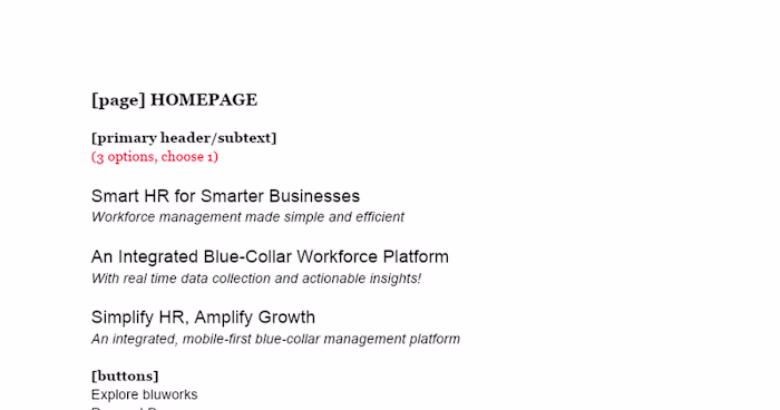Website Copy for Blue Collar HR B2B SaaS