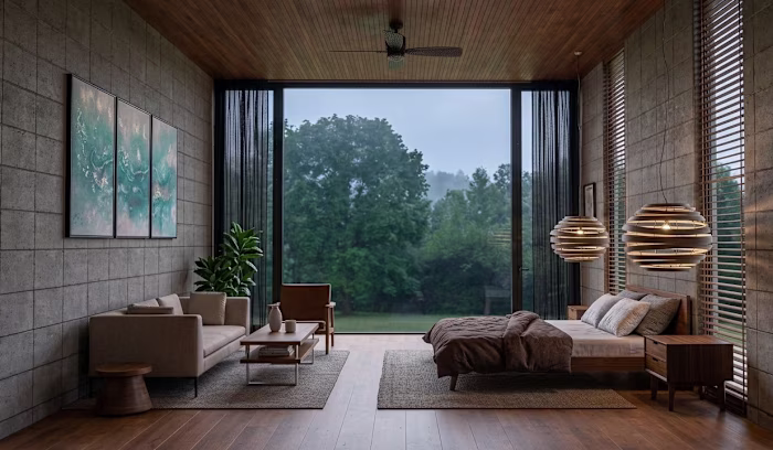 Industrial Tropical Bedroom: Merging Raw