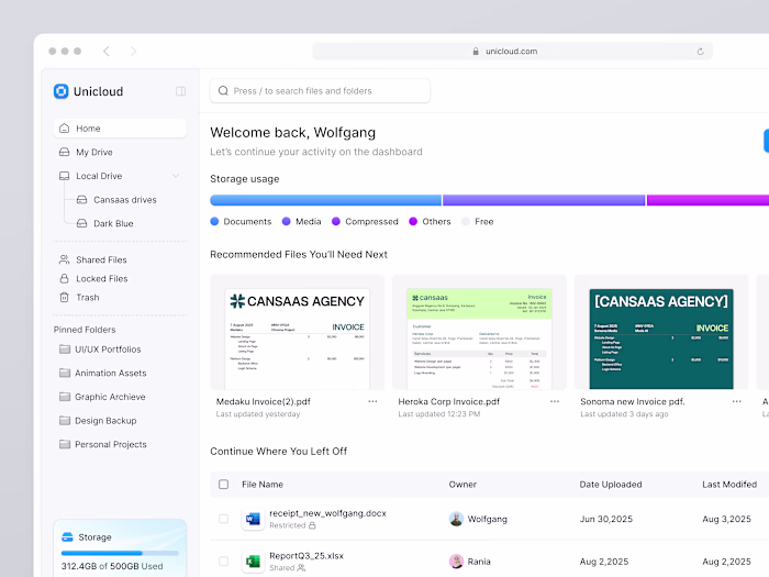 Unicloud - Cloud Storage Dashboard