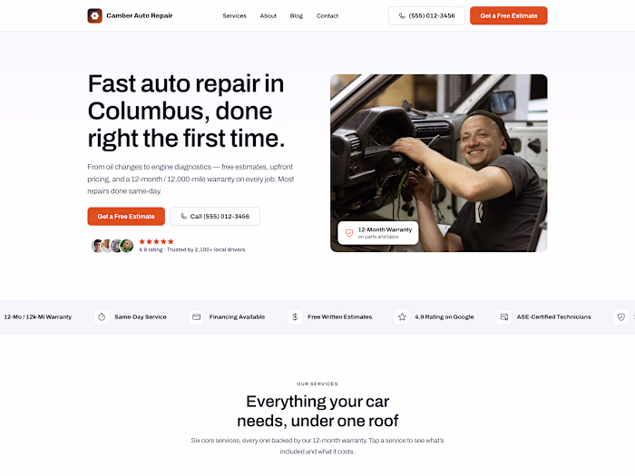 Camber Auto Repair Website | Framer Design & Build