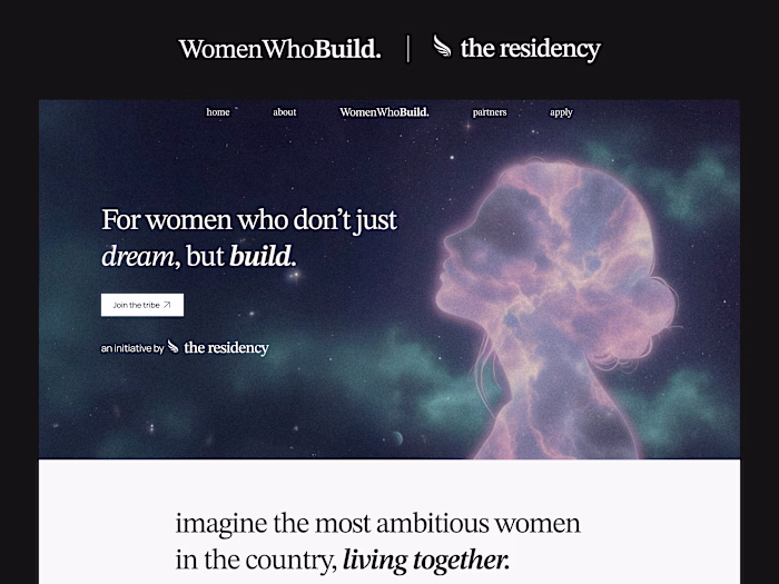 Landing Page, WomenWhoBuild, by The Residency