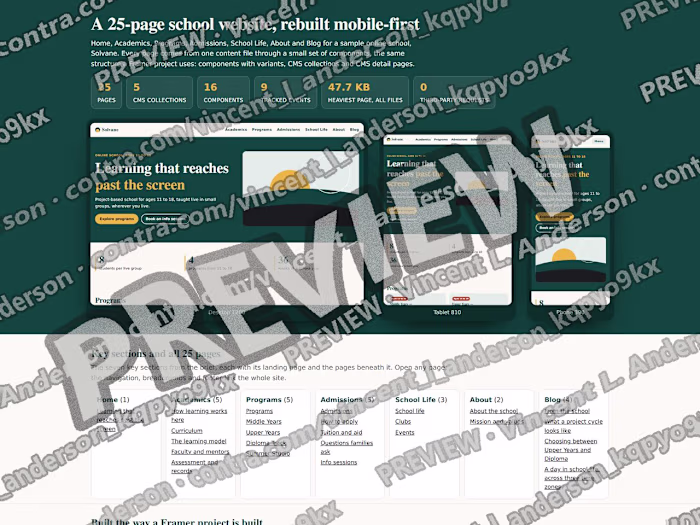 25-page CMS-ready school website system