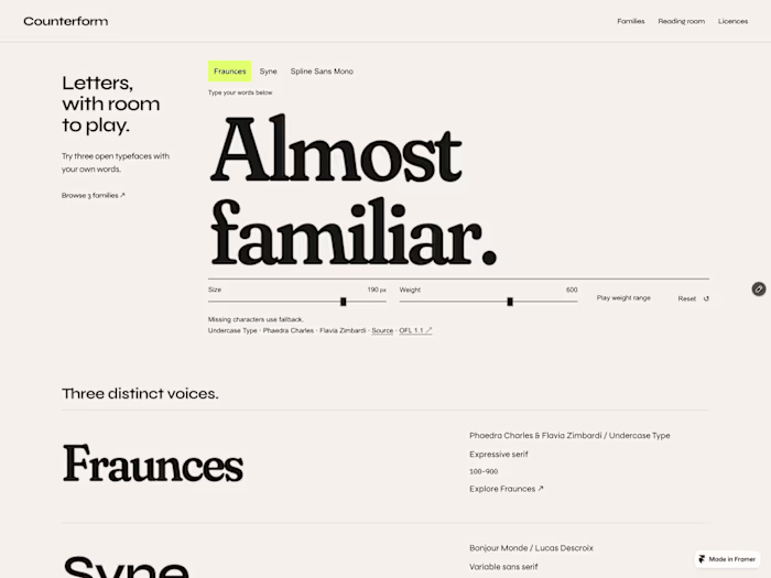 Counterform — try the type before choosing it