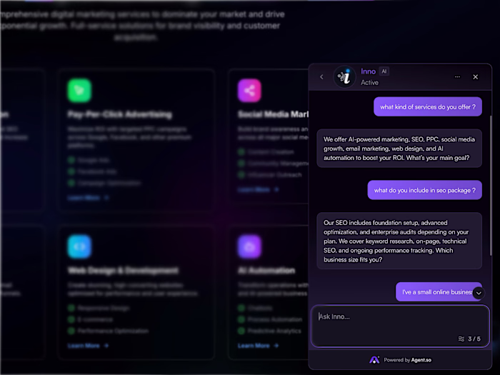 Custom AI Agent for Inno Dot A custom AI Agent trained on kn...
