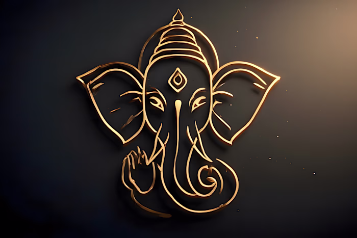 Sacred golden Ganesh outline illustration