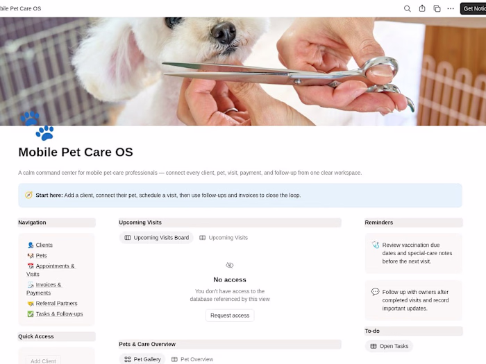 Mobile Pet Care OS — Notion System for Pet-Care Businesses