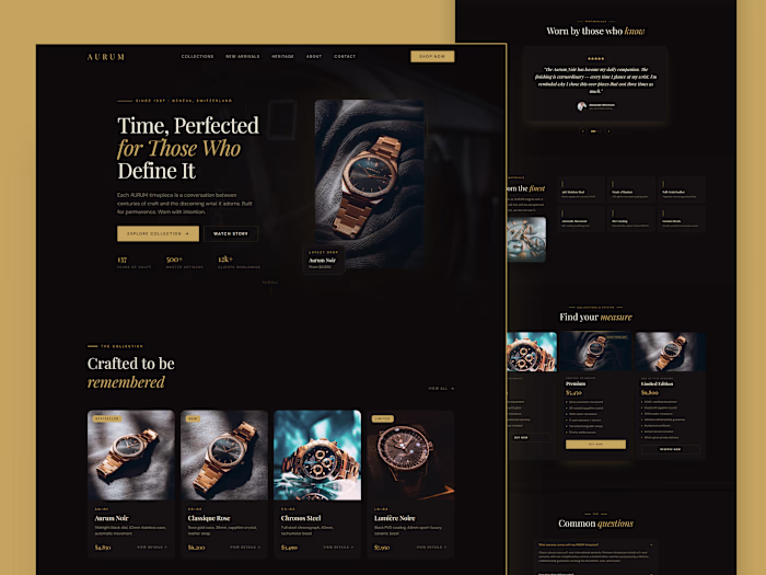 Aurum - Watches Ecommerce Landing page