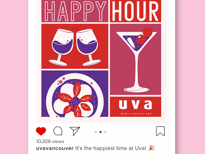 uva wine & cocktail bar - social media, packaging, menu design.