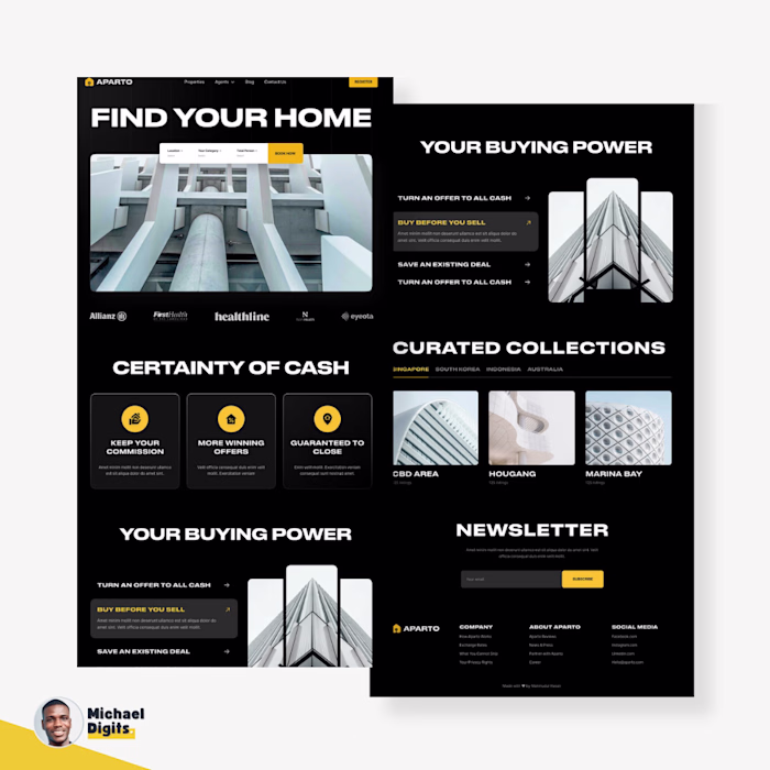 Modern real estate agent website design, Wix design :: Behance