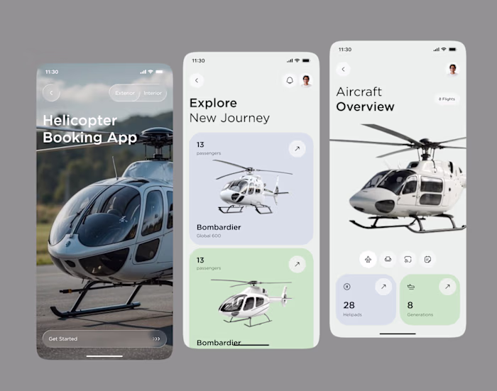 Helicopter Booking Application Mobile UI Design