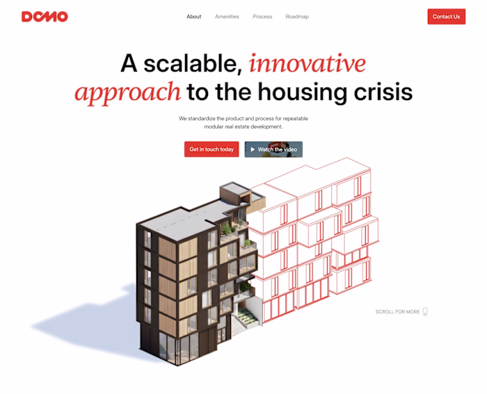 DOMO: website exploration for a modular housing developer