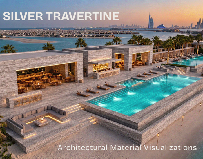 Silver Travertine | Architectural Material Visualization
