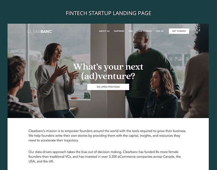 Fintech Startup Landing Pages