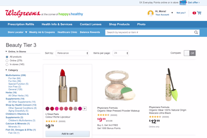 Walgreens: Product List by Category