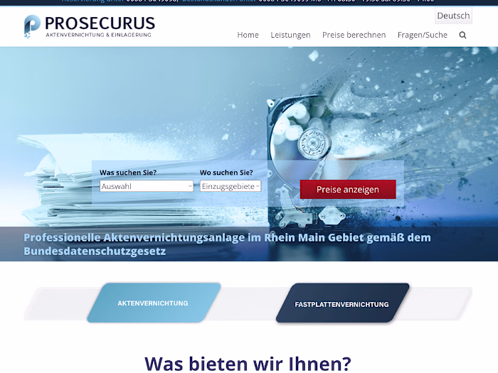 Prosecurus.de :
Web Site for Shredding Service