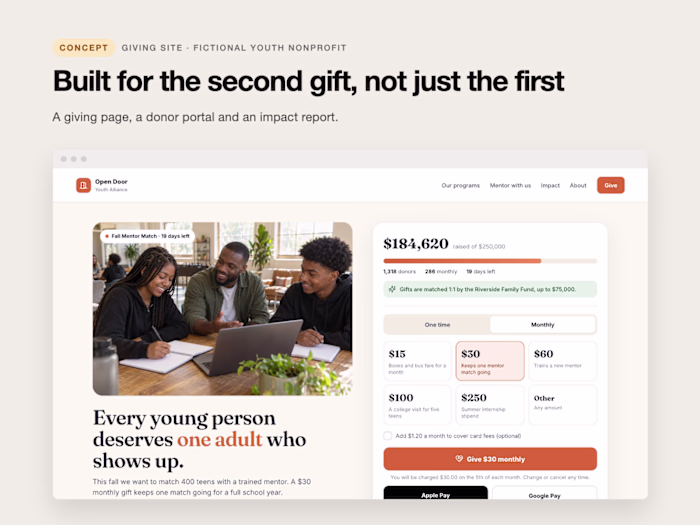 Concept: a giving site and