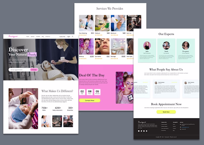 Beauty and skincare landing page, website ui/ux design