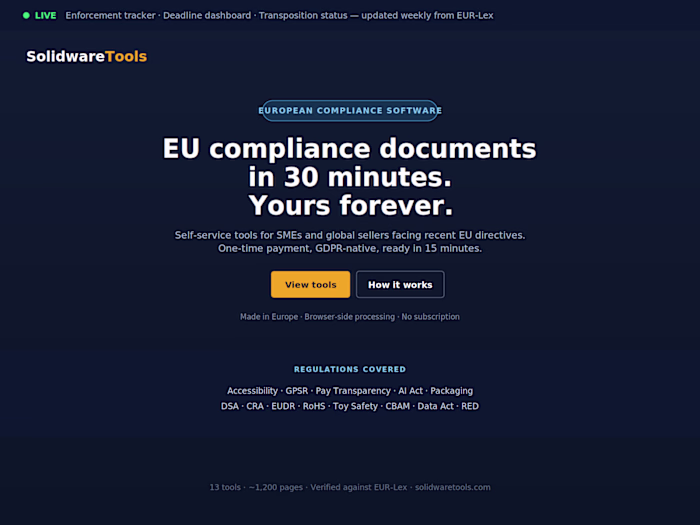 SolidwareTools - EU Compliance SaaS Built Solo with AI