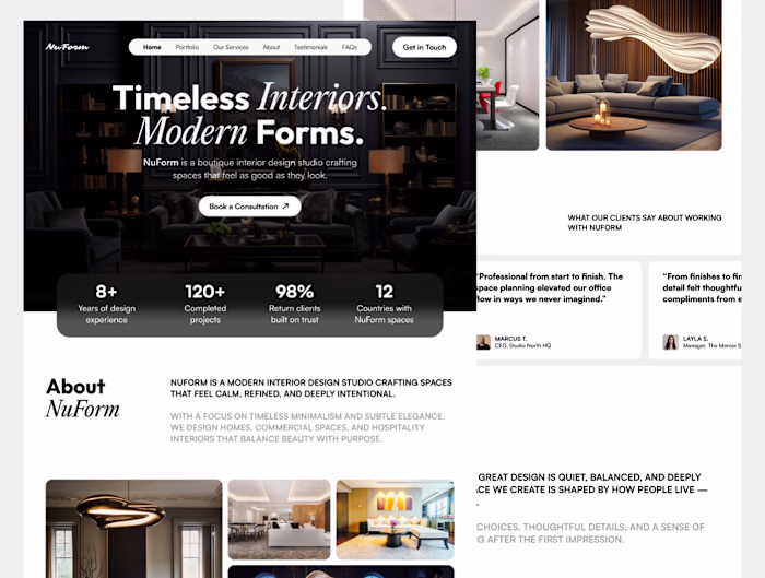 Interior design studio Landing page design