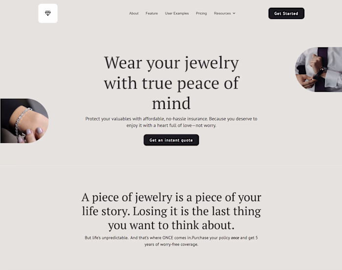 Jewelry Insurance Landing Page Design