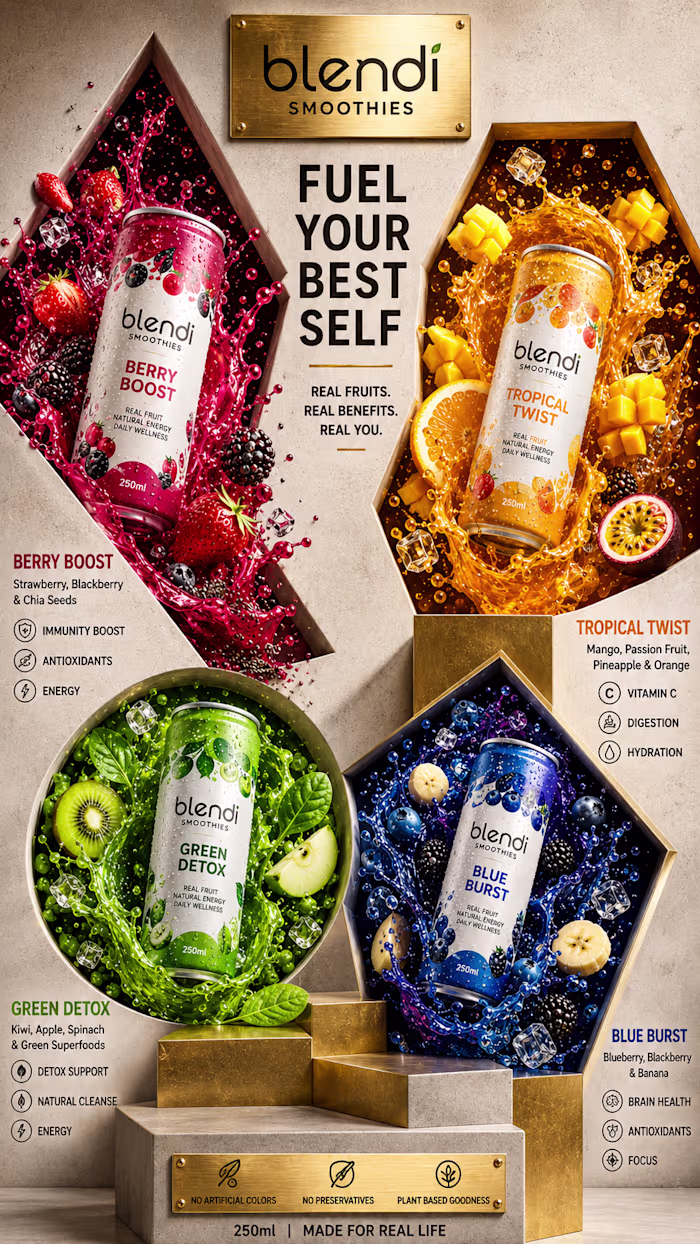 A premium AI-generated product advertisement for Blendi Smoo...