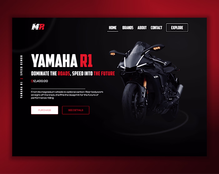 Yamaha R1 Motorcycle Hero Section Design