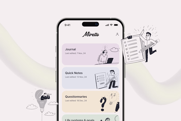 Journaling & Goal Tracking Mobile App UX/UI Design | Mirello