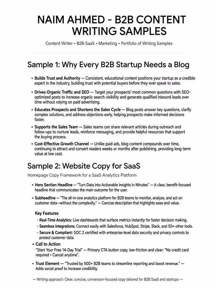 B2B Content Writing Samples -