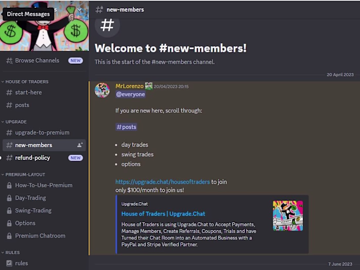 House of Traders discord trading channel