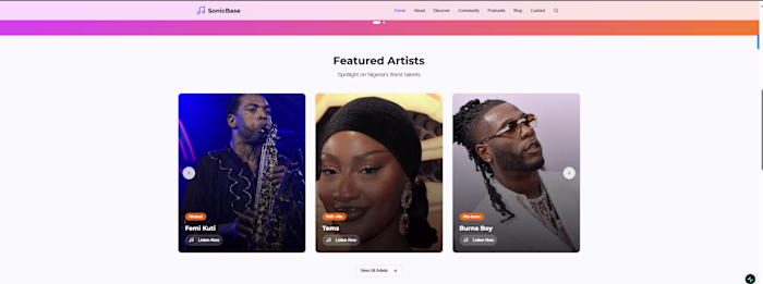 SonicBase Music Platform Redesign