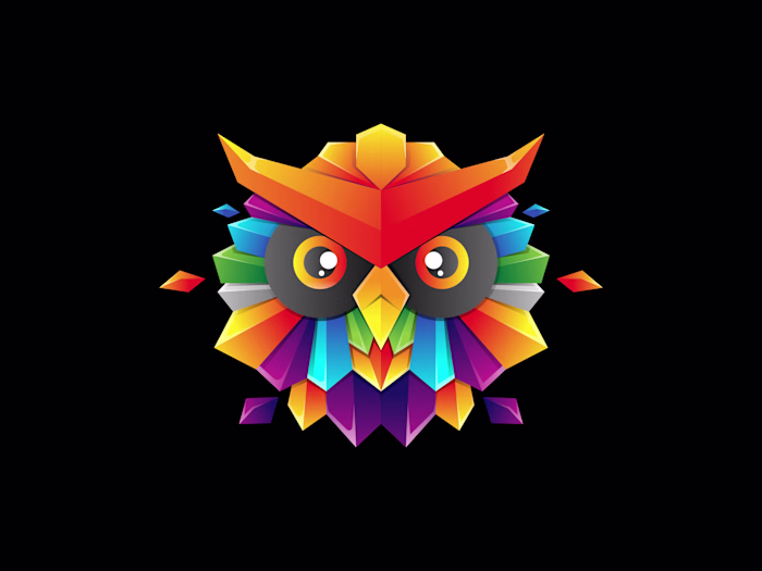 3d geometric owl face gradient design