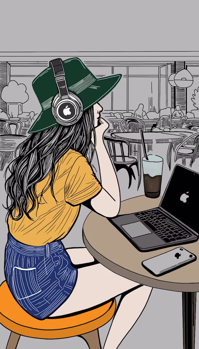 Cafe Lifestyle Illustration with Apple Branding