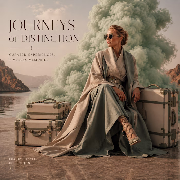 luxury Travel Suitcase.An elegant woman