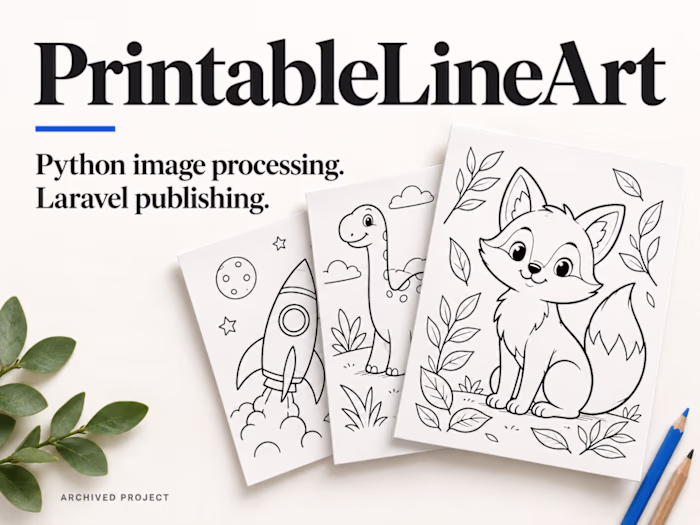 PrintableLineArt — Python Image Processing & Laravel Publishing