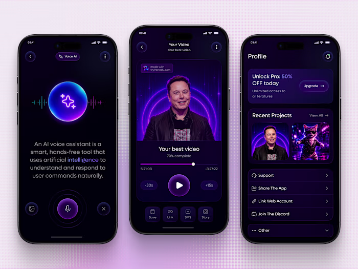 AI Voice Generator & AI Video Creator App UI/UX Design Trans...