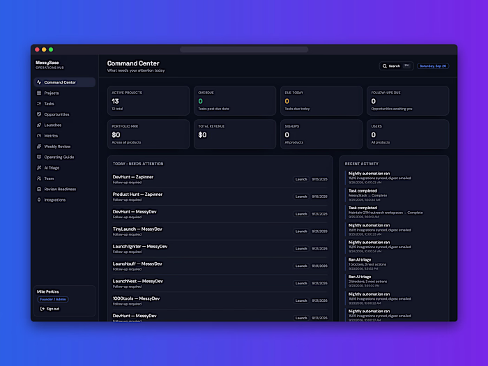 Built MessyBase, a founder operations