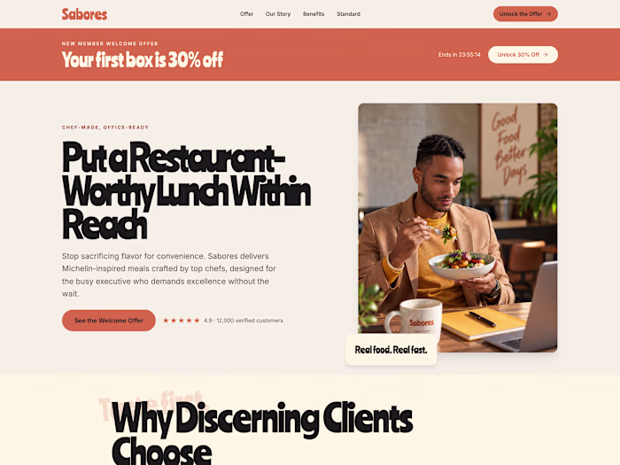 Sabores Premium Meal Delivery Landing Page Design