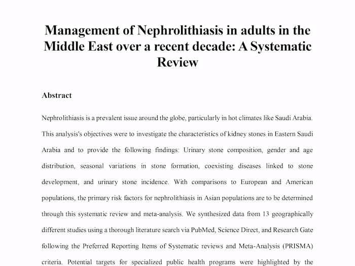 Management of Nephrolithiasis in adults: A Systematic Review