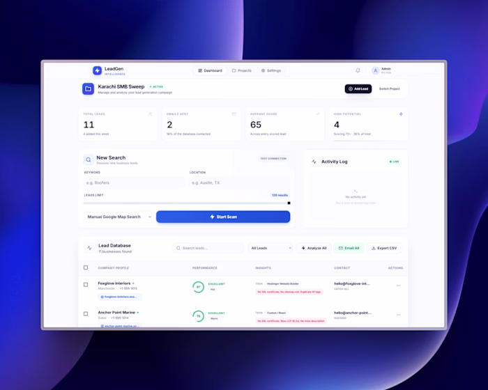 Lead Intelligence: AI Lead Engine That Audits 20+ Site Issues