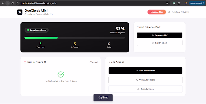 QueCheck Mini is a quick SOC 2 readiness advisor for startup...