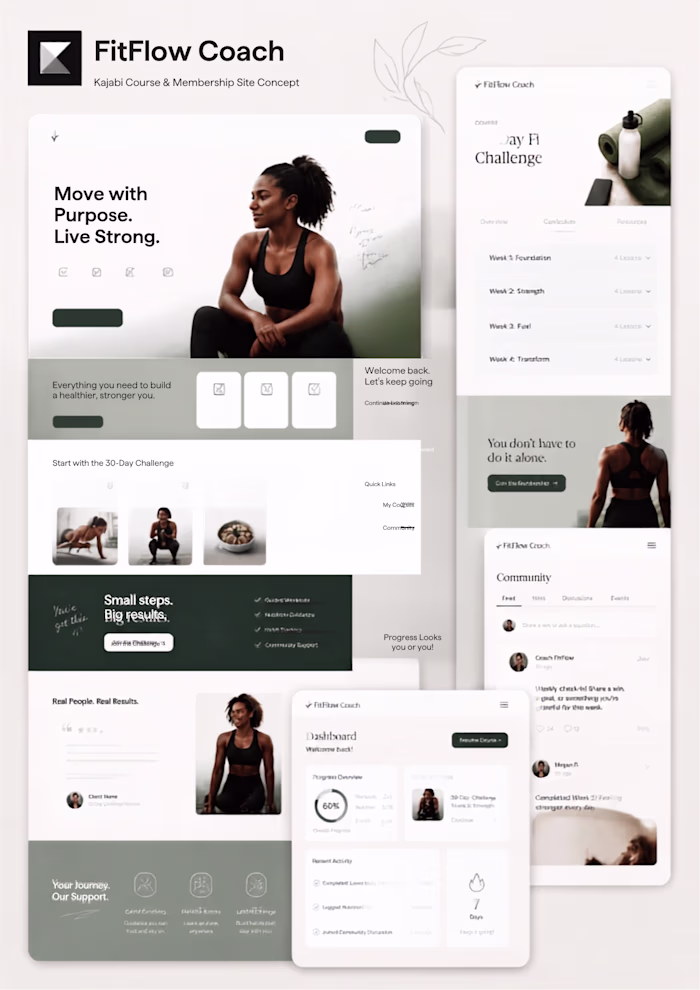 Kajabi Course & Membership Site Concept — FitFlow Coach